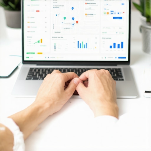 Person reviewing SEO analytics on Google Maps with charts and laptop