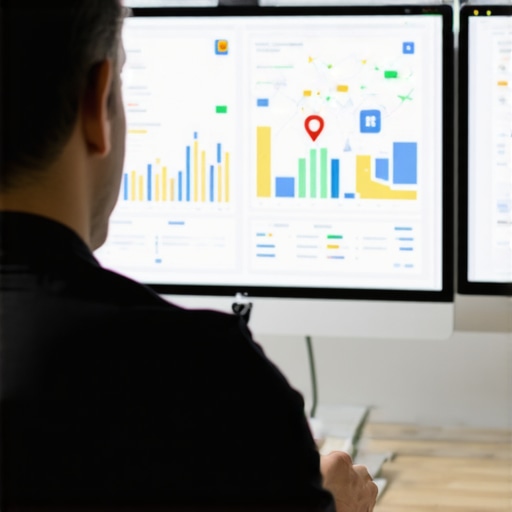 Business owner reviewing Google Maps analytics and SEO charts.