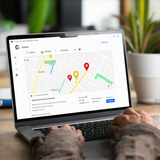 Business owner updating Google My Business profile on a laptop.