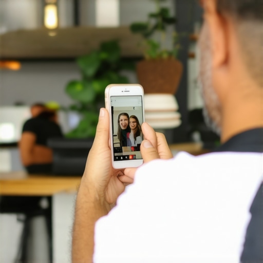 Business owner recording a satisfied customer's video review using a smartphone.