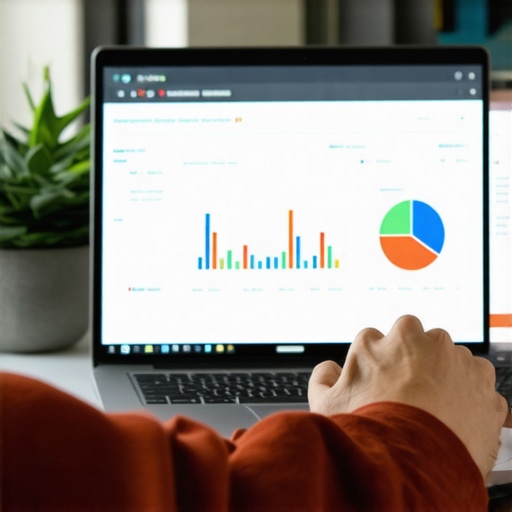 Person analyzing local search data on a laptop showing maps and analytics.