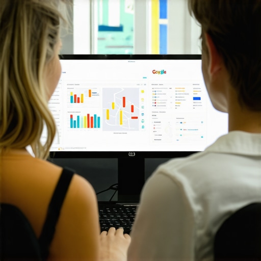 Local SEO Tools in Action Person analyzing local SEO performance on a laptop with charts