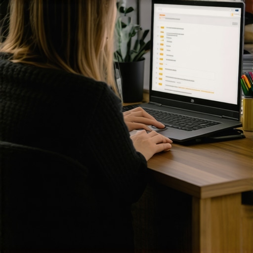 Business owner updating Google My Business profile on laptop with checklist