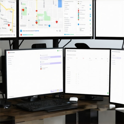 SEO Tools and Dashboard for Map Optimization A workspace with screens displaying local SEO analytics, citation management, and Google Maps dashboards.