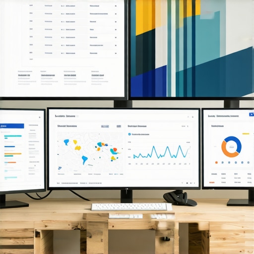 A workspace showing local SEO analytics on screens, symbolizing map ranking management.