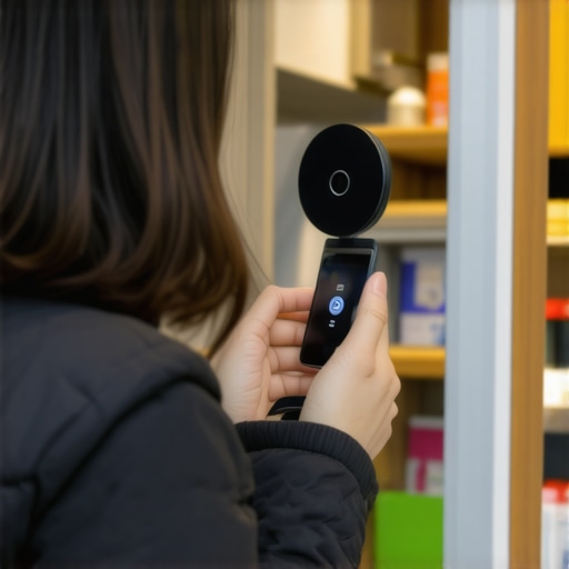 Person installing a Bluetooth beacon in a retail store to boost geolocation signals.