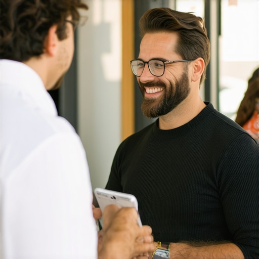 Business owner interacting with customers and gathering reviews at a local event