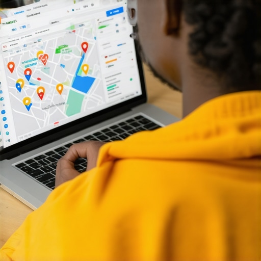 A professional monitoring local map rankings and analytics on a computer