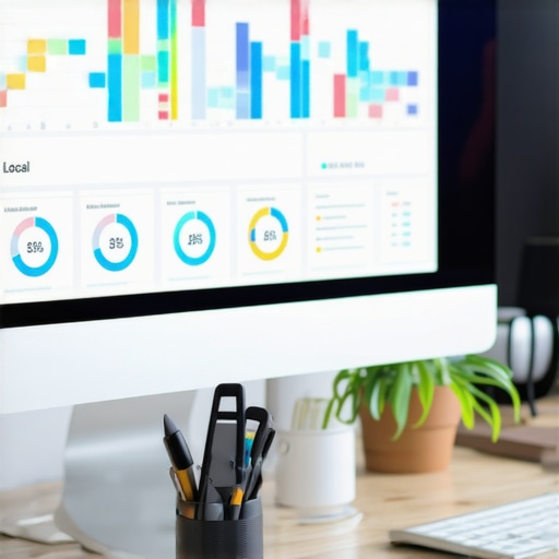 A digital dashboard with analytics graphs, showing local SEO and sensor data for map visibility monitoring.