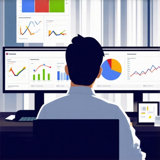 Expert analyzing local SEO metrics with multiple screens displaying charts and maps.