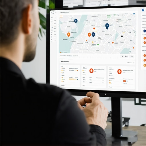 Business owner using analytics tools on a computer to improve local map rankings