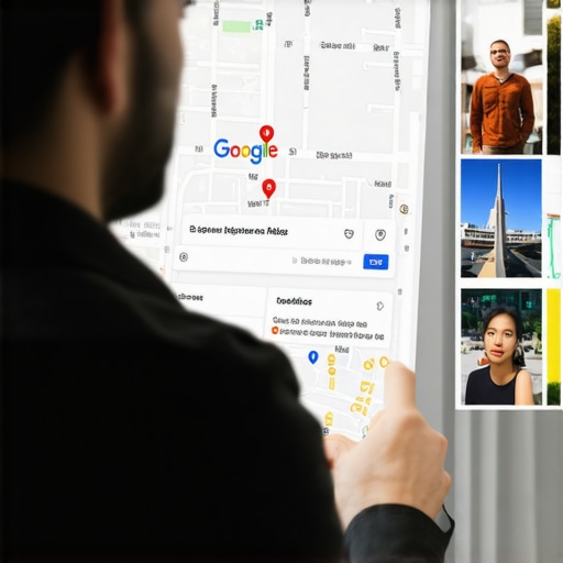 Business owner optimizing Google Map profile with photos and customer interactions.