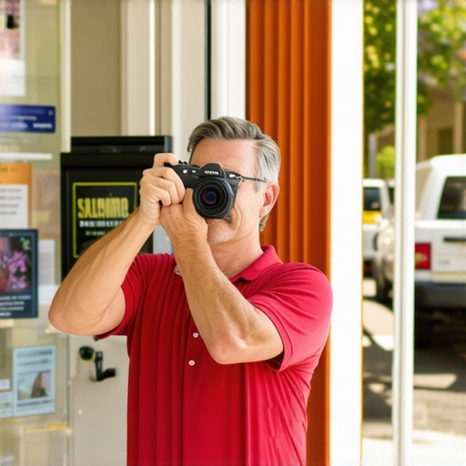 Business owner photographing storefront to enhance Google Maps SEO