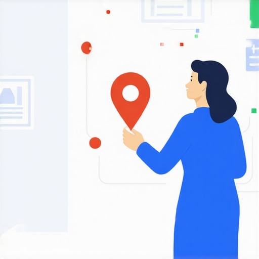 Illustration of a business owner working on digital maps and SEO signals