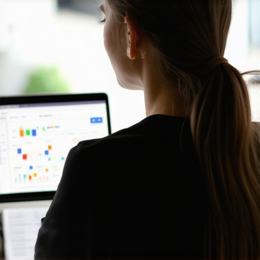 Business owner working on Google Maps listing with charts and reviews