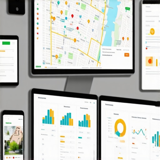 Screens showing local SEO analytics and map rankings