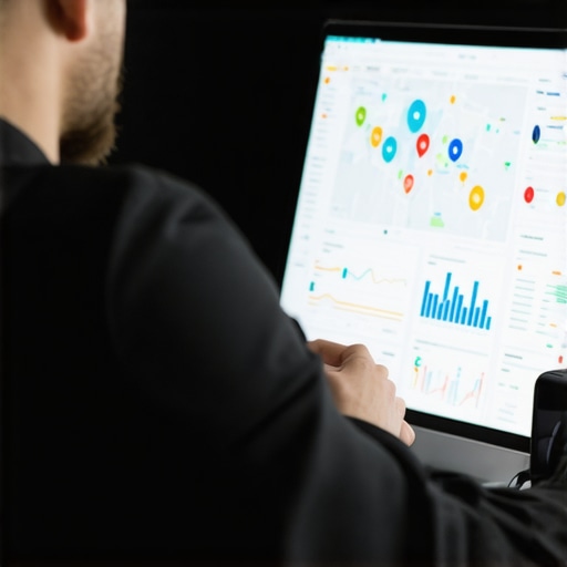 Digital marketer reviewing local SEO analytics and maps on a computer screen.
