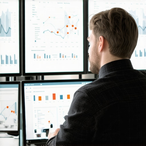SEO professional monitoring local SEO dashboards for map visibility and rankings.